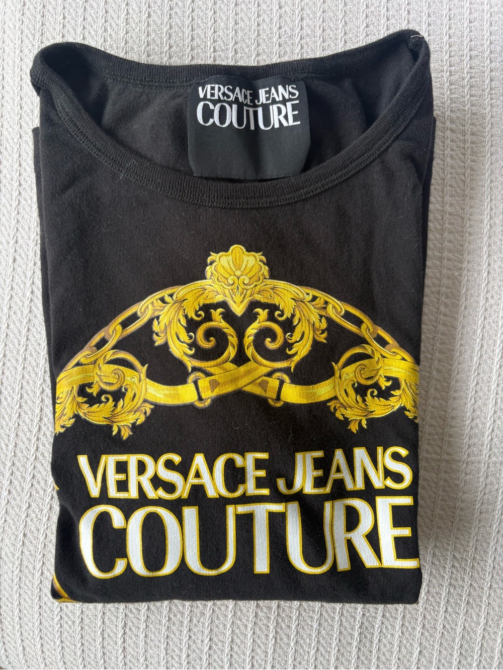 Versace Jeans Couture Black Tee with Gold Baroque Crest